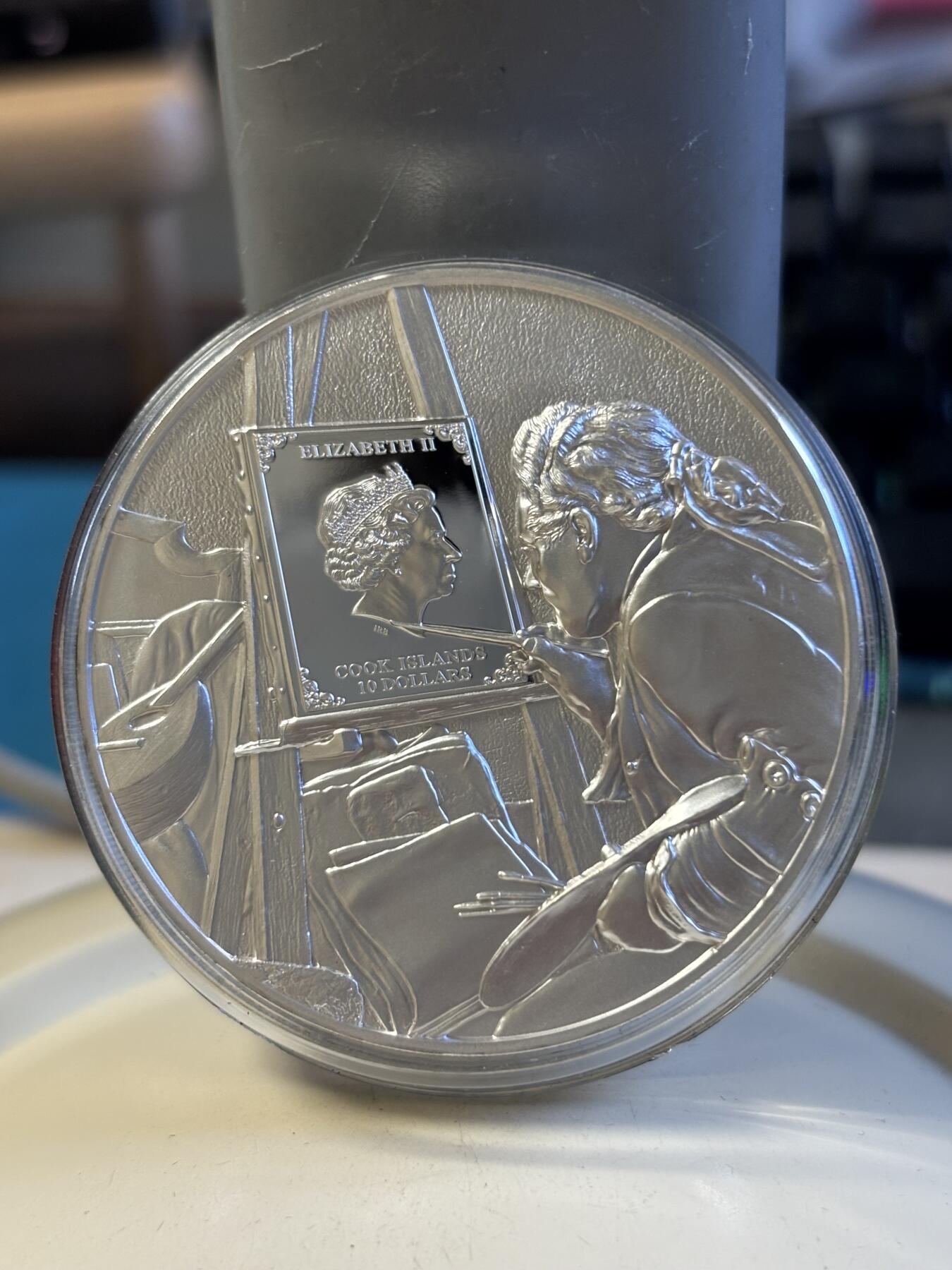 第180期拍卖【长期征集拍品】【北京币展专场】 库克2022年画家梵高彩色2盎司精制纪念银币，999银，发行999枚,梵高衣服这里有掉色