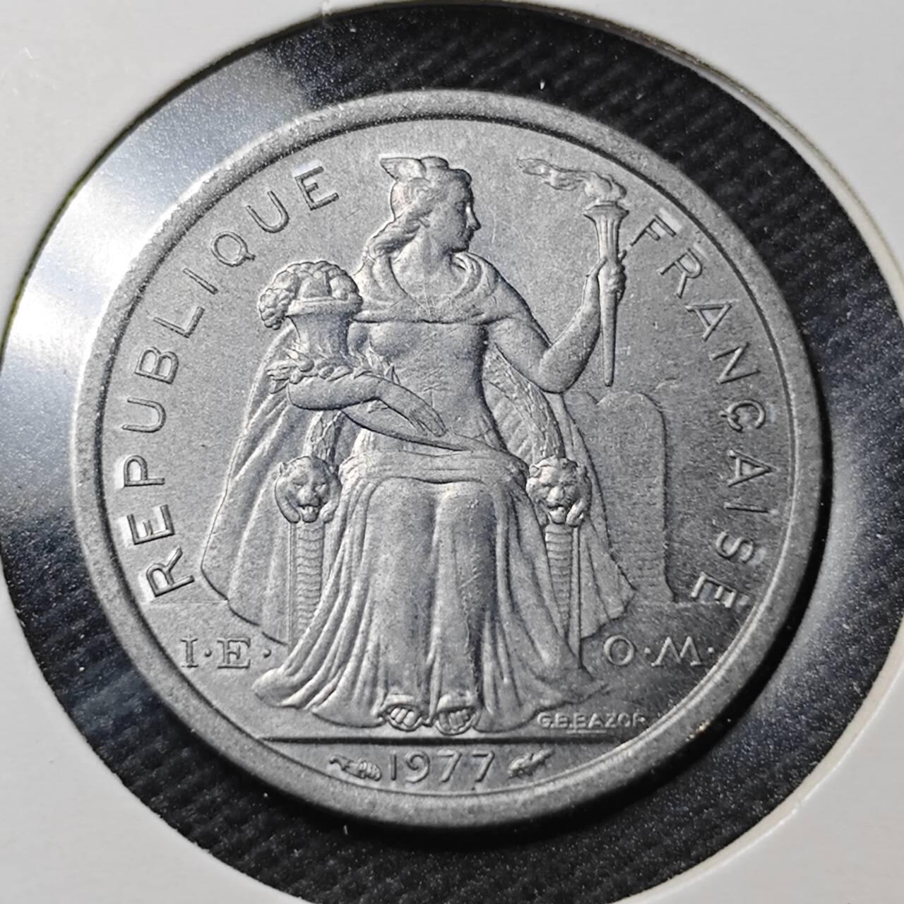 KK钱币收藏小铺  第363场  2月预留时间 周末发货  1977法属波利尼西亚1法郎