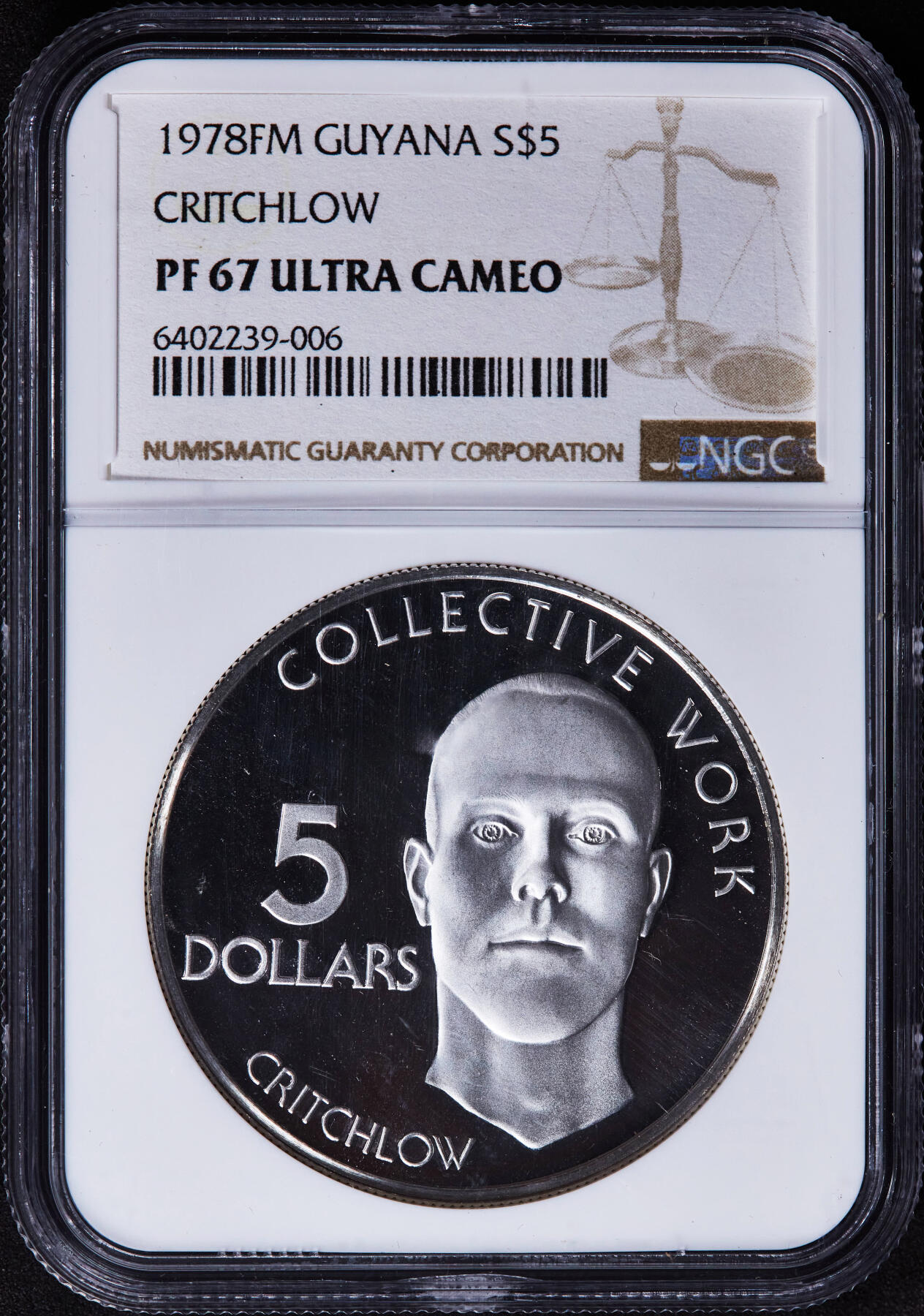 【俄甄集藏】2025年(044)11-12星期三晚 19:30 全场包邮 圭亚那1978年独立十周年5元精制纪念大银币，NGC PF67UC，重37.3克，50%银，发行量3825枚