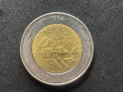 邮泉阁限时拍卖第三十四场 圣马力诺、梵蒂冈、意大利硬币专场（硬币在国外。请付邮费6元。） - 圣马力诺1994年500里拉