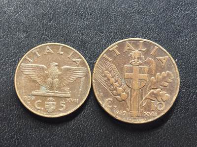 邮泉阁限时拍卖第三十四场 圣马力诺、梵蒂冈、意大利硬币专场（硬币在国外。请付邮费6元。） - 意大利王国维克托·伊曼纽尔三世1939年2枚