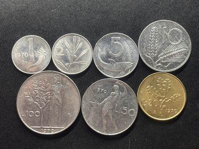 邮泉阁限时拍卖第三十四场 圣马力诺、梵蒂冈、意大利硬币专场（硬币在国外。请付邮费6元。） - 意大利1970年7枚