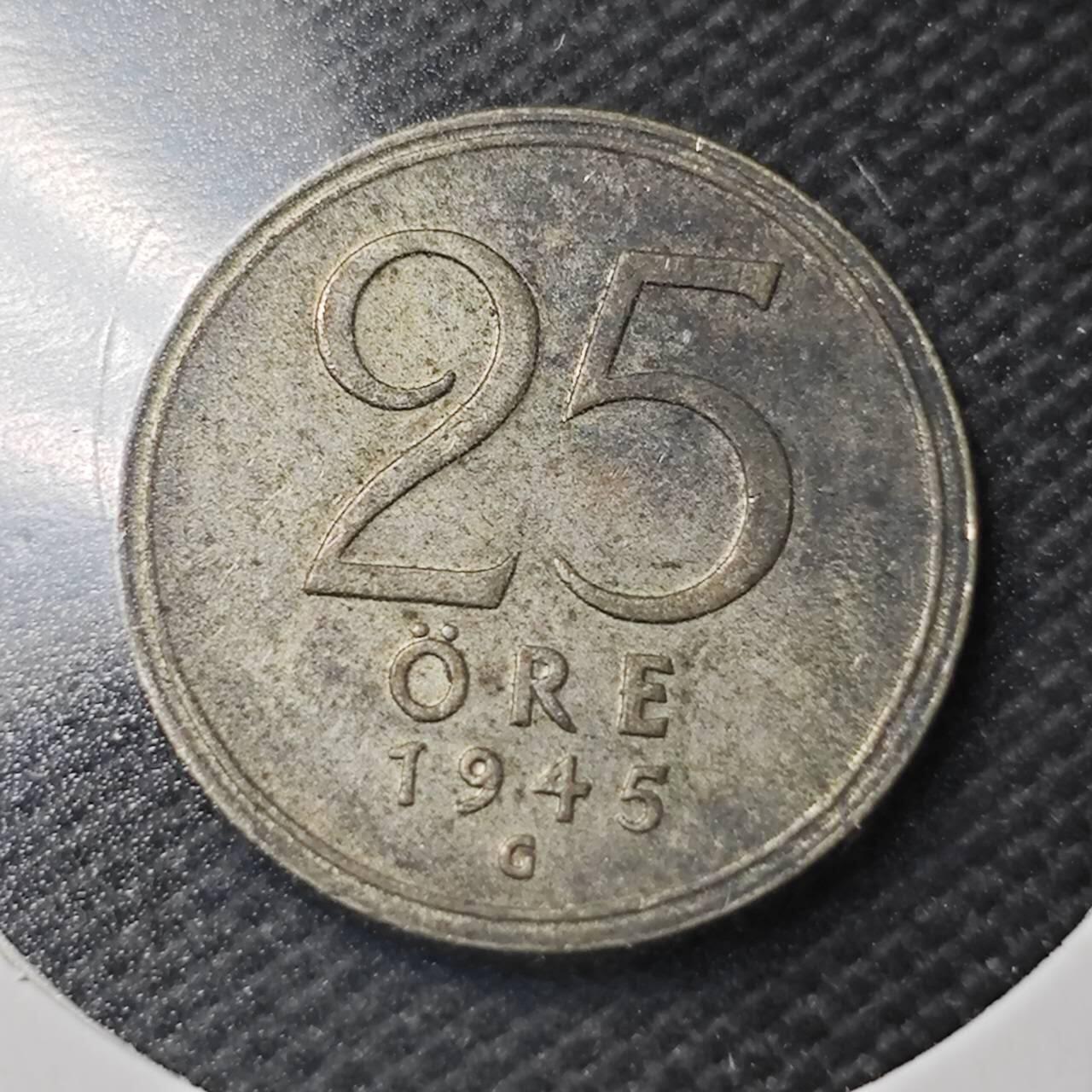 KK钱币收藏小铺  第363场  2月预留时间 周末发货  1945瑞典25欧尔银币