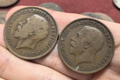 南宋泉阁俄币 外币 国币 专场第十八期 【送拍无额外佣金】 - 英国 1916/1920年 乔治五世1便士铜币一对 通货好品 老包浆