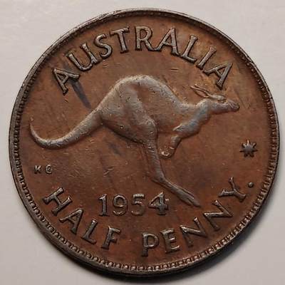 布加迪🐬～世界钱币(上海)🌾第 256 期 /  各国套币和散币 - 澳大利亚🇦🇺 1954年 1/2便士