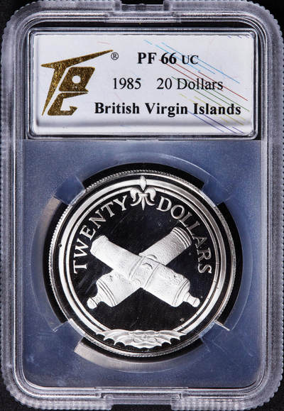 【俄甄集藏】2025年(044)11-12星期三晚 19:30 全场包邮 - 英属维尔京群岛1985年皇室财产系列-加农炮20元精制银币，TQG PF66UC，低评，重19.09克，92.5%银