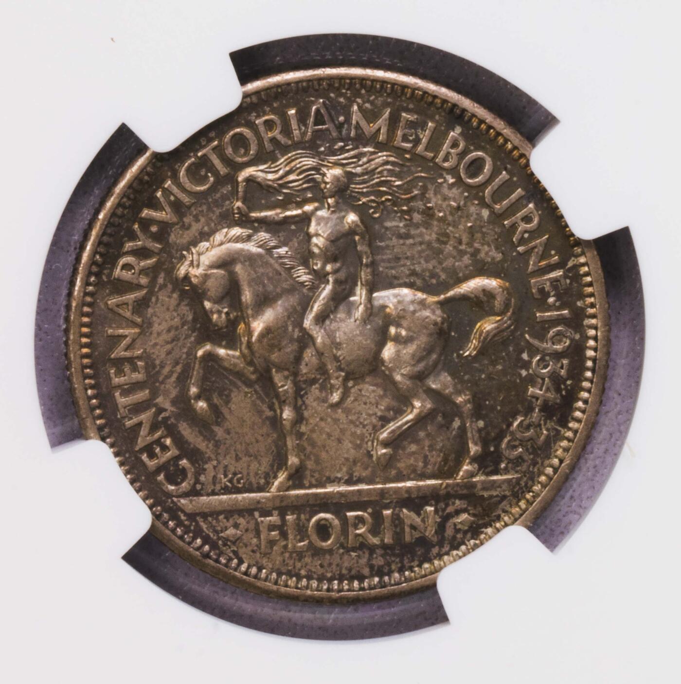 NGC-MS64 1934澳大利亚墨尔本百年福林银币 少见版本