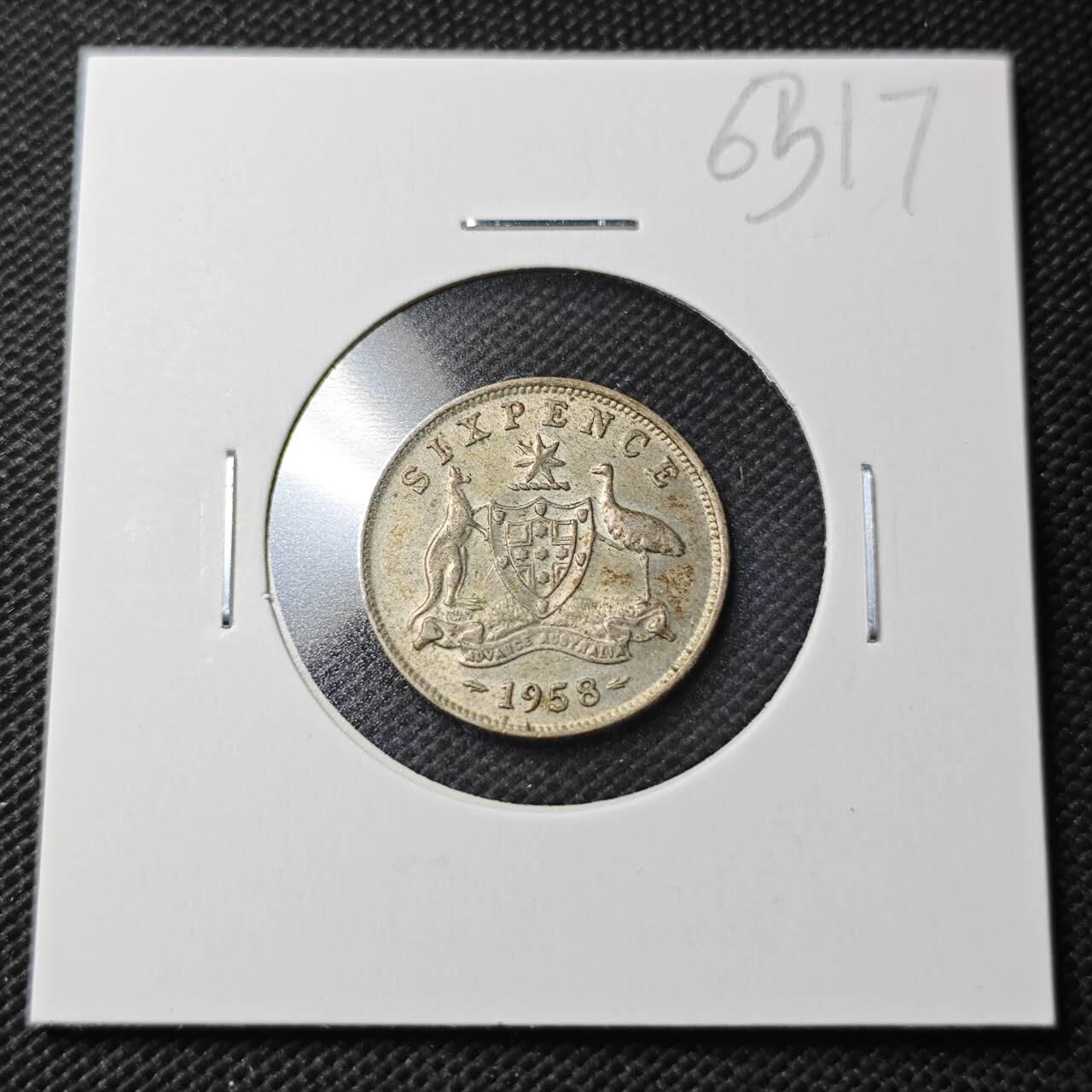 KK钱币收藏小铺  第363场  2月预留时间 周末发货  1958澳大利亚6便士银币