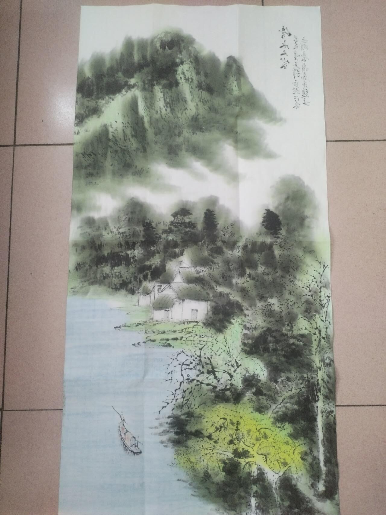 字画专场 王辉老师。傍水人家，手绘作品，100*50cm。