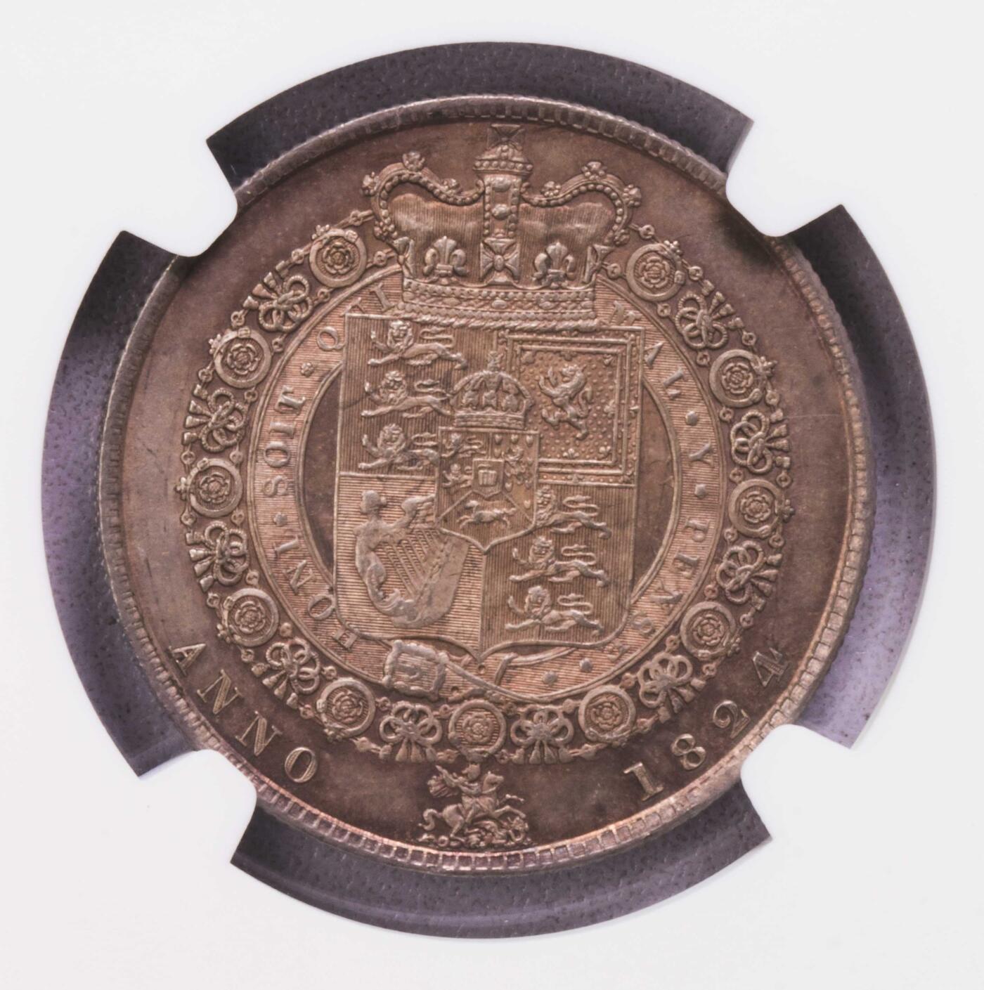 NGC-MS64+ 1824英国乔四纹章半克朗 唯一亚军名家旧藏