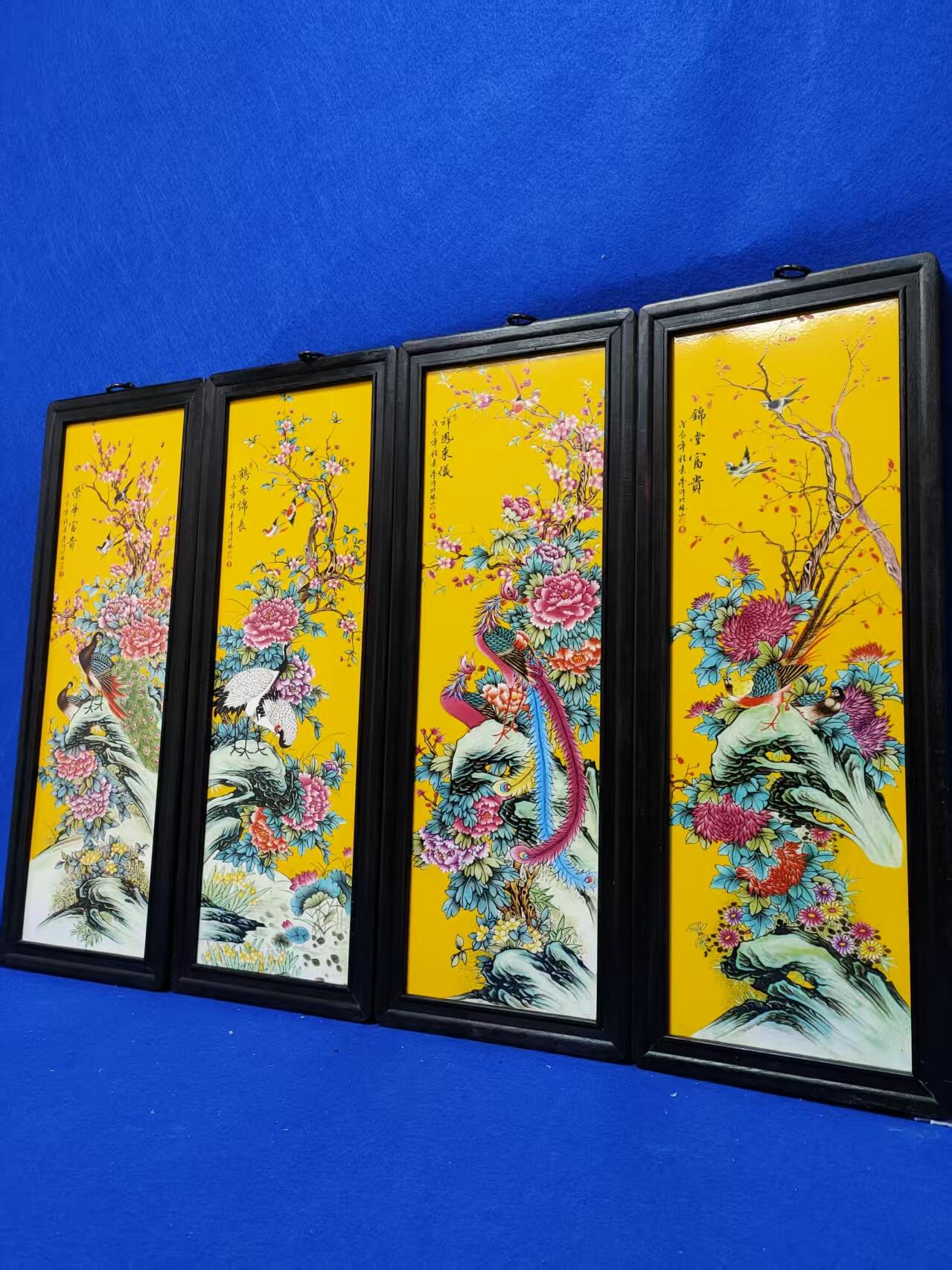 瓷板画四扇屏一套    难得的装饰佳品