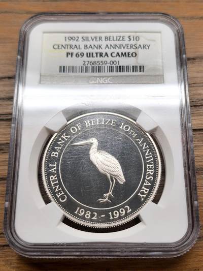 凡希社世界钱币微拍第三百十三期 - 1992伯利兹央行纪念10元大银精铸NGC-PF69UC