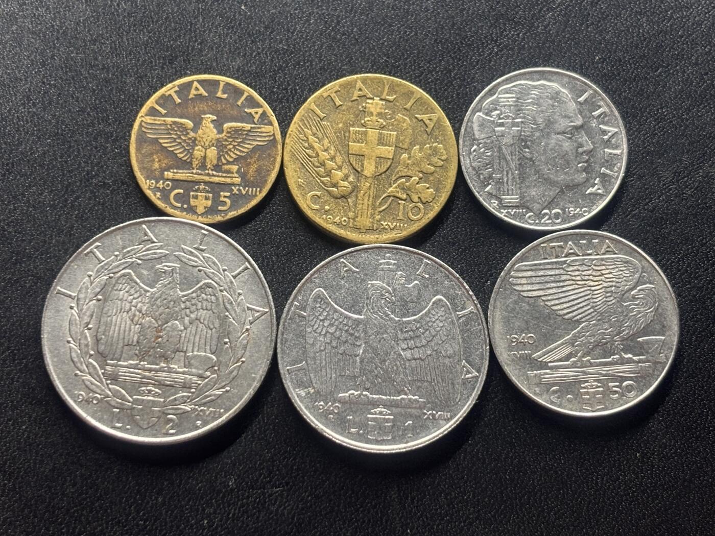 邮泉阁限时拍卖第三十四场 圣马力诺、梵蒂冈、意大利硬币专场（硬币在国外。请付邮费6元。） 意大利王国维克托·伊曼纽尔三世1940年6枚有磁版