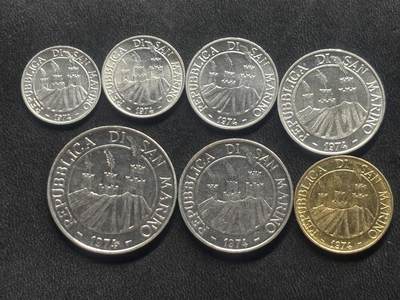 邮泉阁限时拍卖第三十四场 圣马力诺、梵蒂冈、意大利硬币专场（硬币在国外。请付邮费6元。） - 圣马力诺1974年7枚