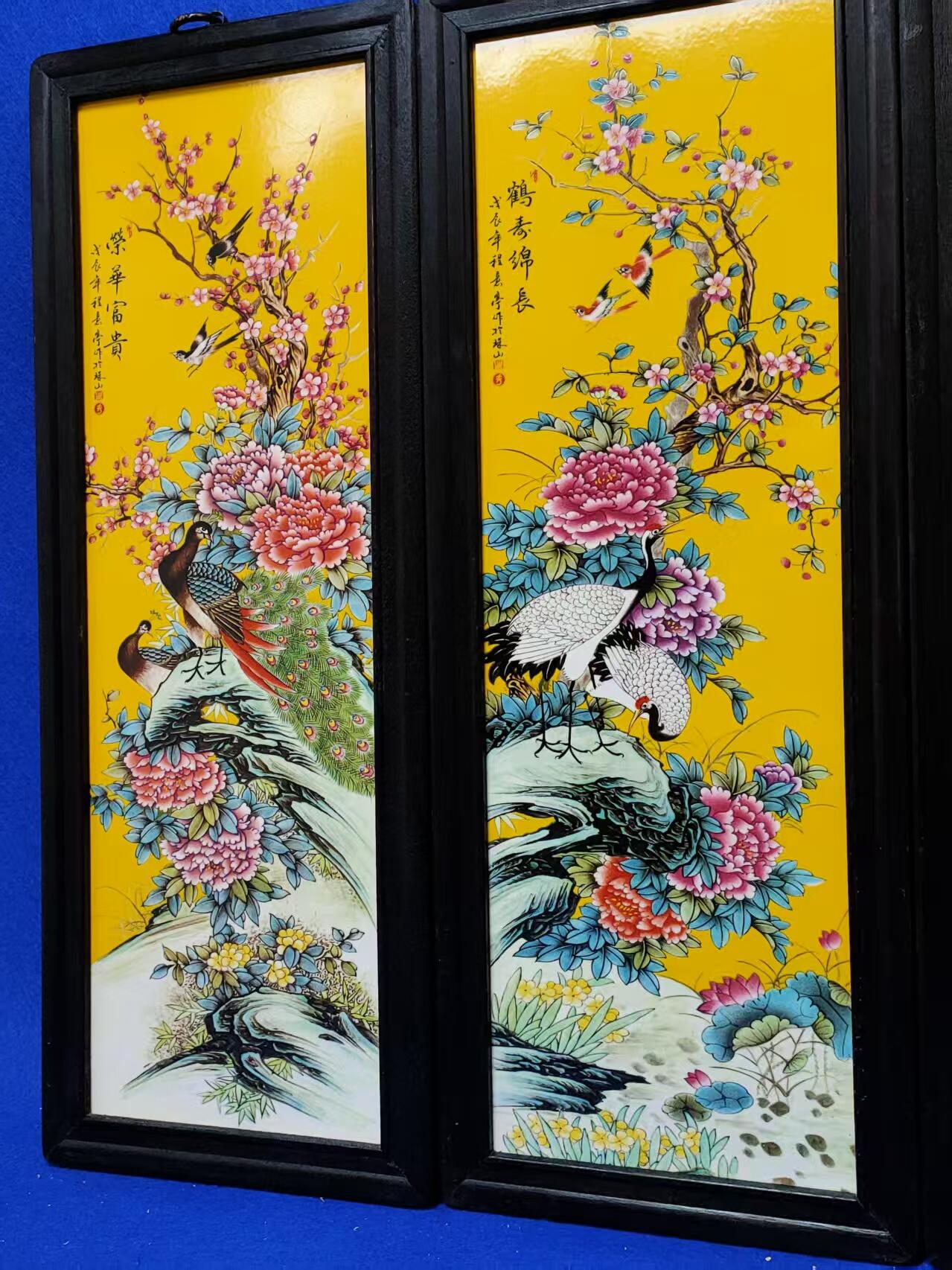 瓷板画四扇屏一套    难得的装饰佳品