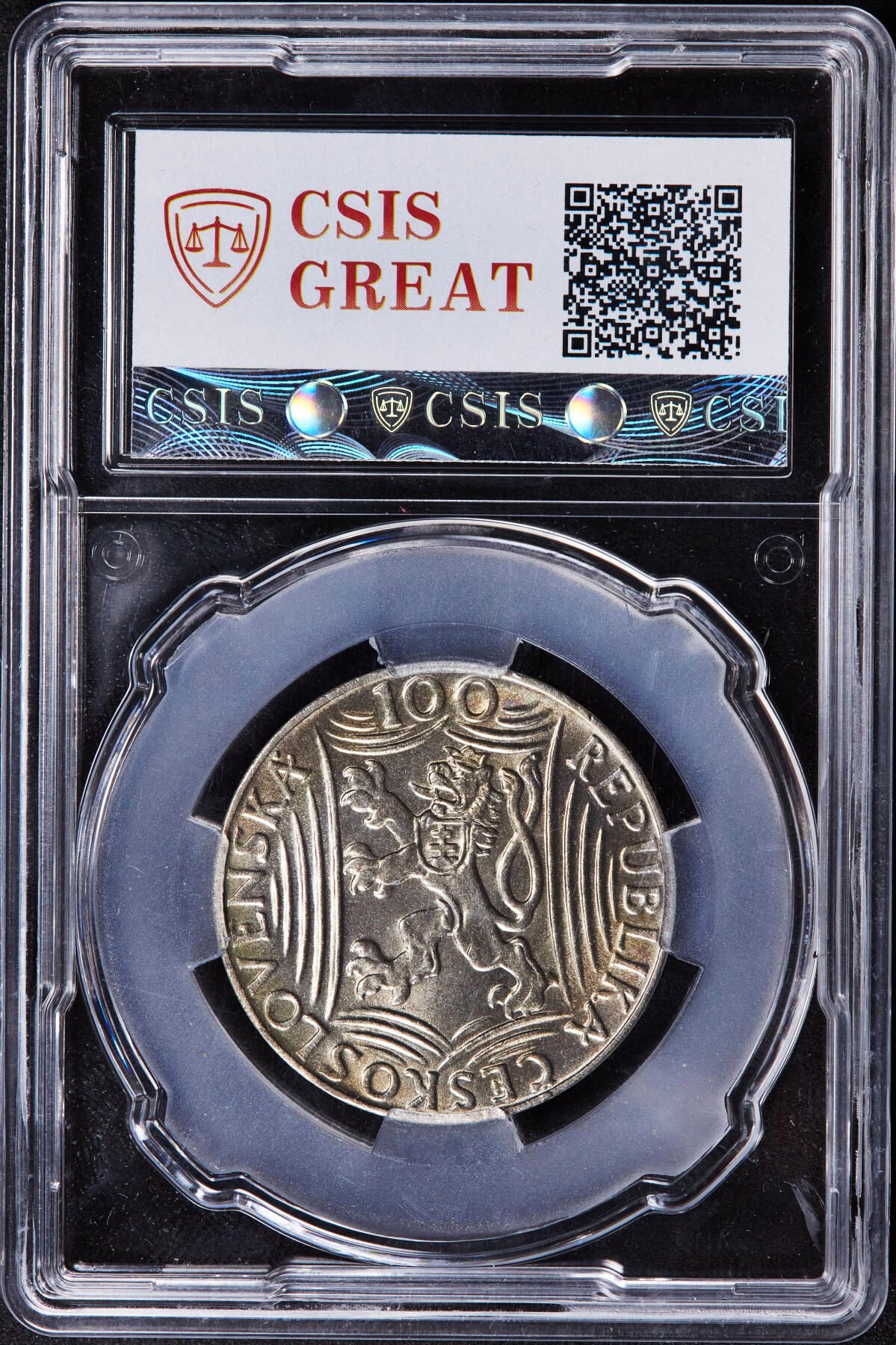 【俄甄集藏】2025年(044)11-12星期三晚 19:30 全场包邮 捷克斯洛伐克1949年纪念苏联总书记斯大林70寿辰100克朗银币，信泰 MS66，重14克，50%银，热门品种