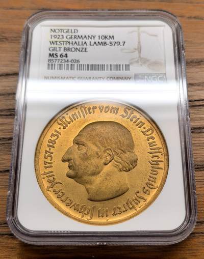 凡希社世界钱币微拍第三百十三期 - 1923德紧威斯特伐利亚马币10000马克NGC-MS64