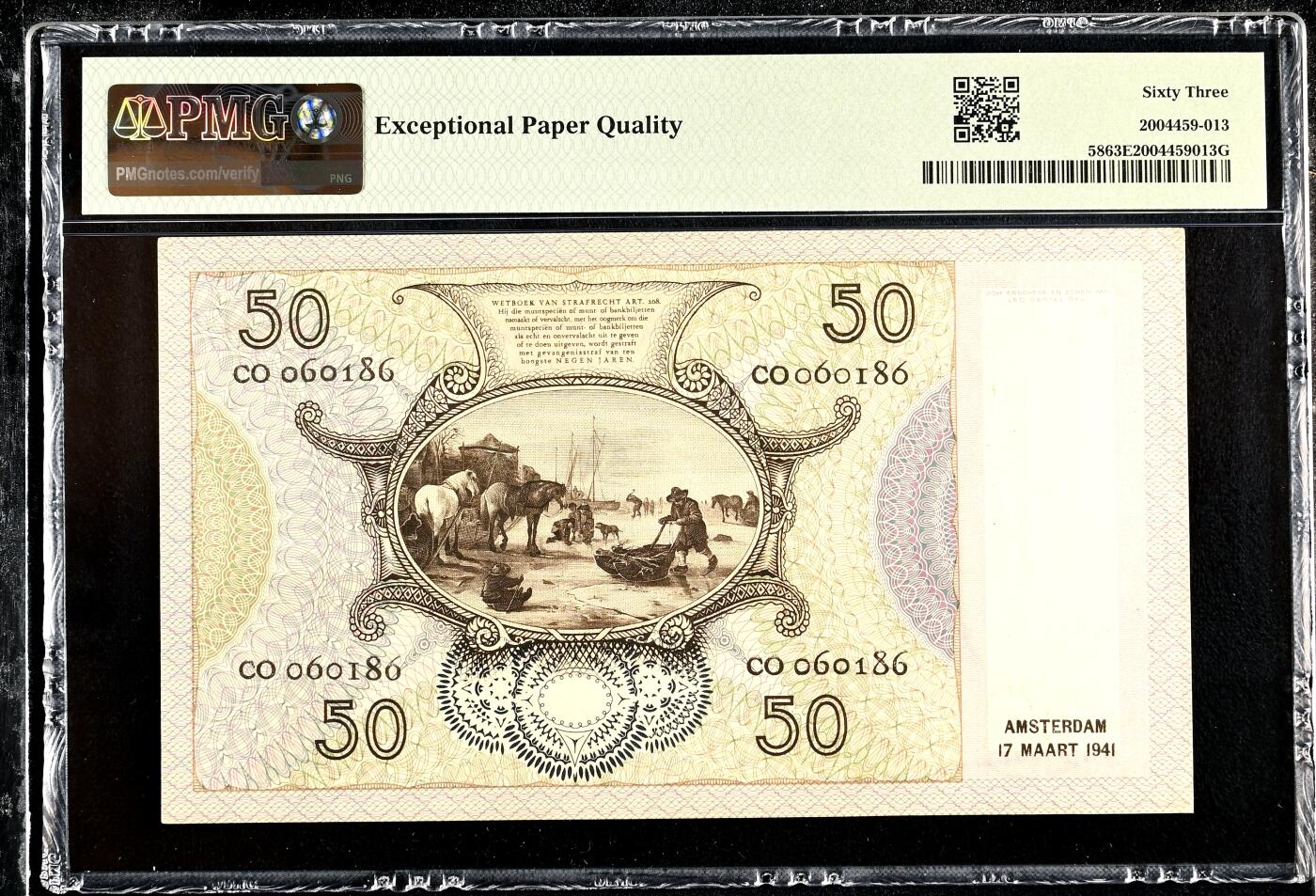【Blue Auction】世界纸币精拍第745期——18级TOP拍卖/信誉/品质/专业/高效💫 【倒置号少见】荷兰 1941年首年 50盾 吃牡蛎的小女孩 PMG63EPQ 全新原票 设计非常漂亮经典