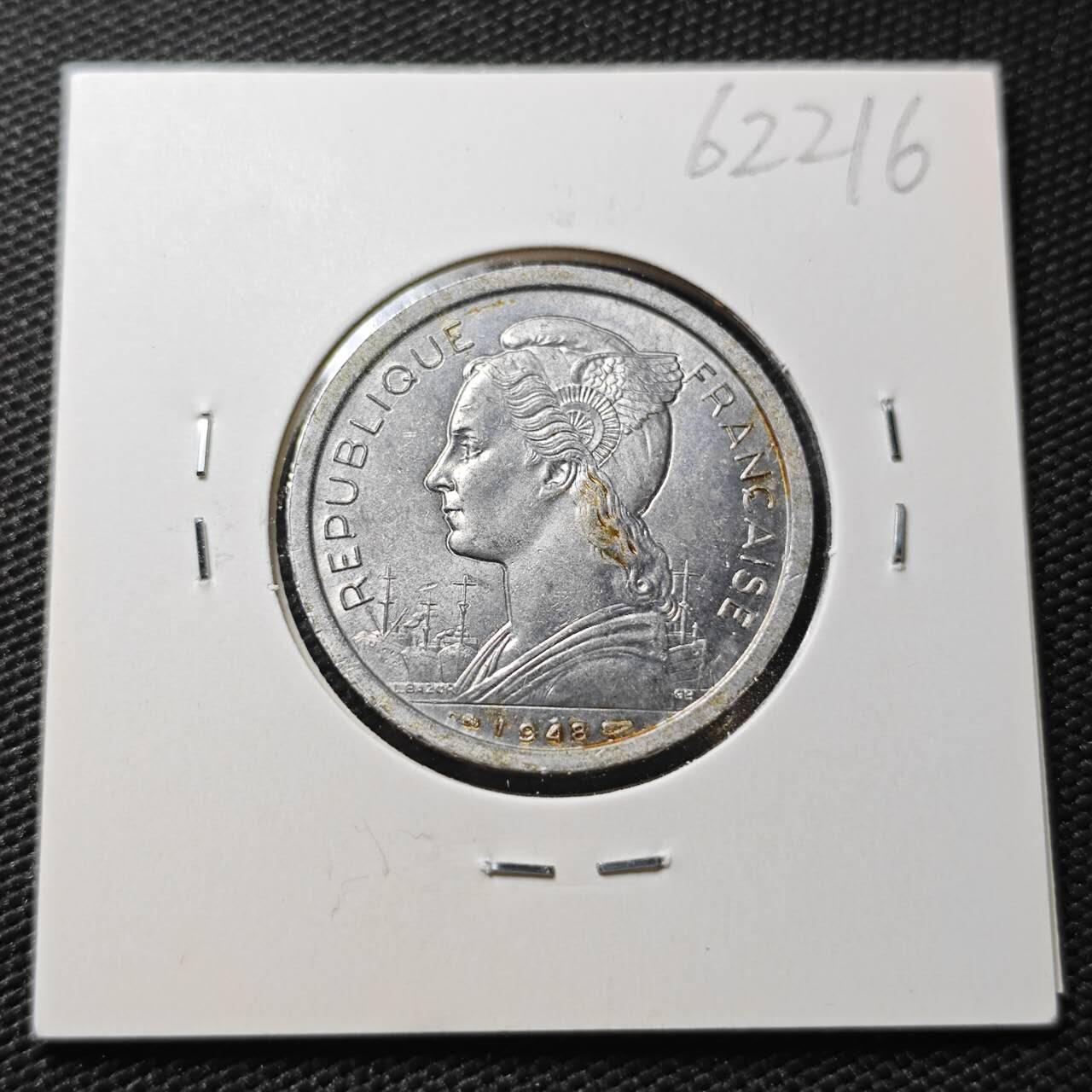 KK钱币收藏小铺  第362场  2月预留时间 周末发货  1948法属留尼旺