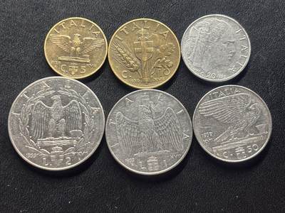 邮泉阁限时拍卖第三十四场 圣马力诺、梵蒂冈、意大利硬币专场（硬币在国外。请付邮费6元。） - 意大利王国维克托·伊曼纽尔三世1939年6枚ⅩⅦ无磁版