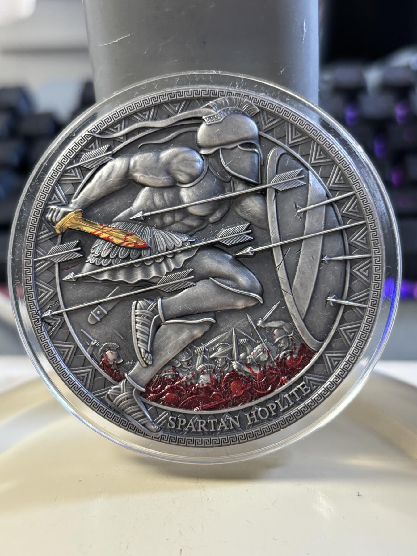 第180期拍卖【长期征集拍品】【北京币展专场】 喀麦隆2019年勇士系列1斯巴达战士高浮雕仿古银币，999银，发行500枚