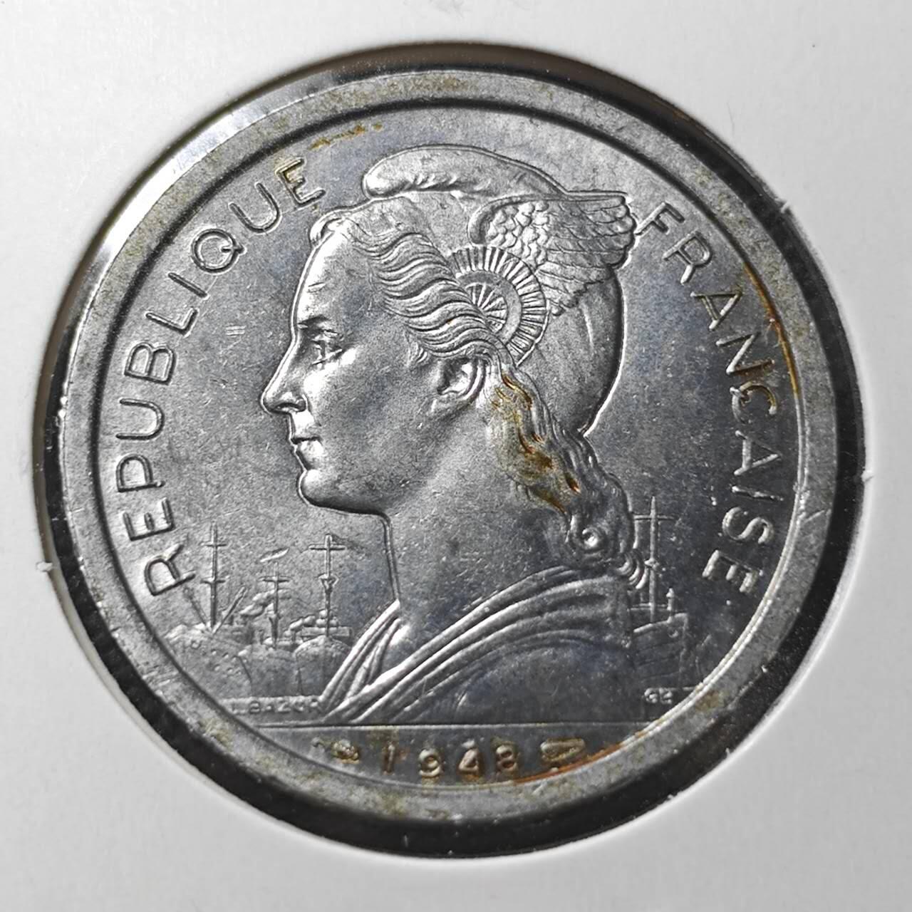 KK钱币收藏小铺  第362场  2月预留时间 周末发货  1948法属留尼旺