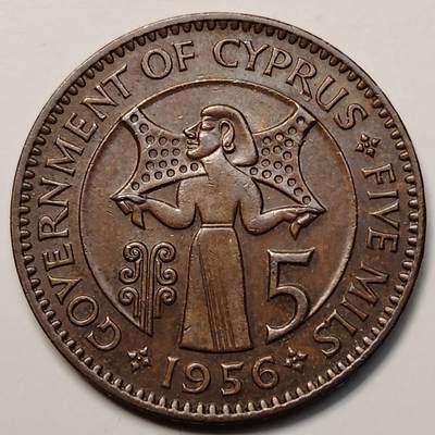 布加迪🐬～世界钱币(上海)🌾第 256 期 /  各国套币和散币 - 塞浦路斯🇨🇾 1956年 5分