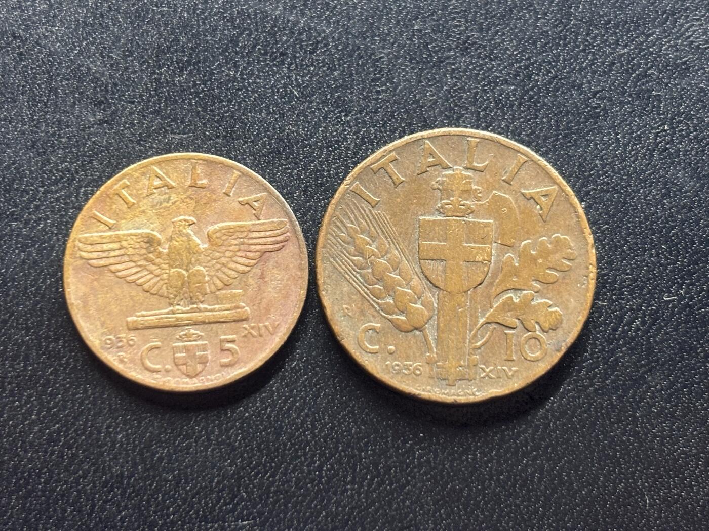 邮泉阁限时拍卖第三十四场 圣马力诺、梵蒂冈、意大利硬币专场（硬币在国外。请付邮费6元。） 意大利王国维克托·伊曼纽尔三世1936年5分10分2枚