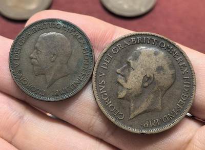 南宋泉阁俄币 外币 国币 专场第十八期 【送拍无额外佣金】 - 英国 1918/1930年 乔治五世1便士/半便士铜币一对 通货好品 老包浆