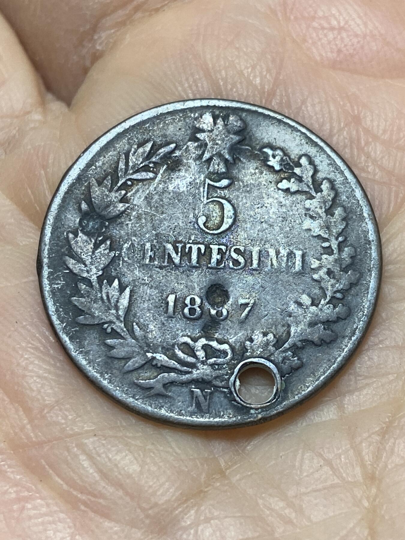 2025年第一百二十一场(总第一百四十七场）外国好品散币(免佣金) 意大利王国1887年5分(维托里奥·埃马努埃莱二世，N标那不勒斯造)