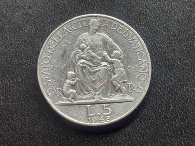 邮泉阁限时拍卖第三十四场 圣马力诺、梵蒂冈、意大利硬币专场（硬币在国外。请付邮费6元。） - 梵蒂冈教宗庇护十二世1948年5里拉