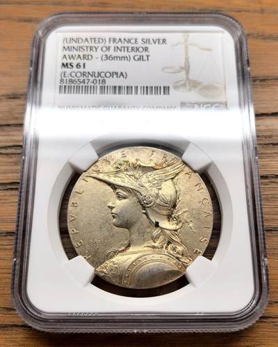 凡希社世界钱币微拍第三百十三期 - 十九世纪法国内政部镀金银章NGC-MS61