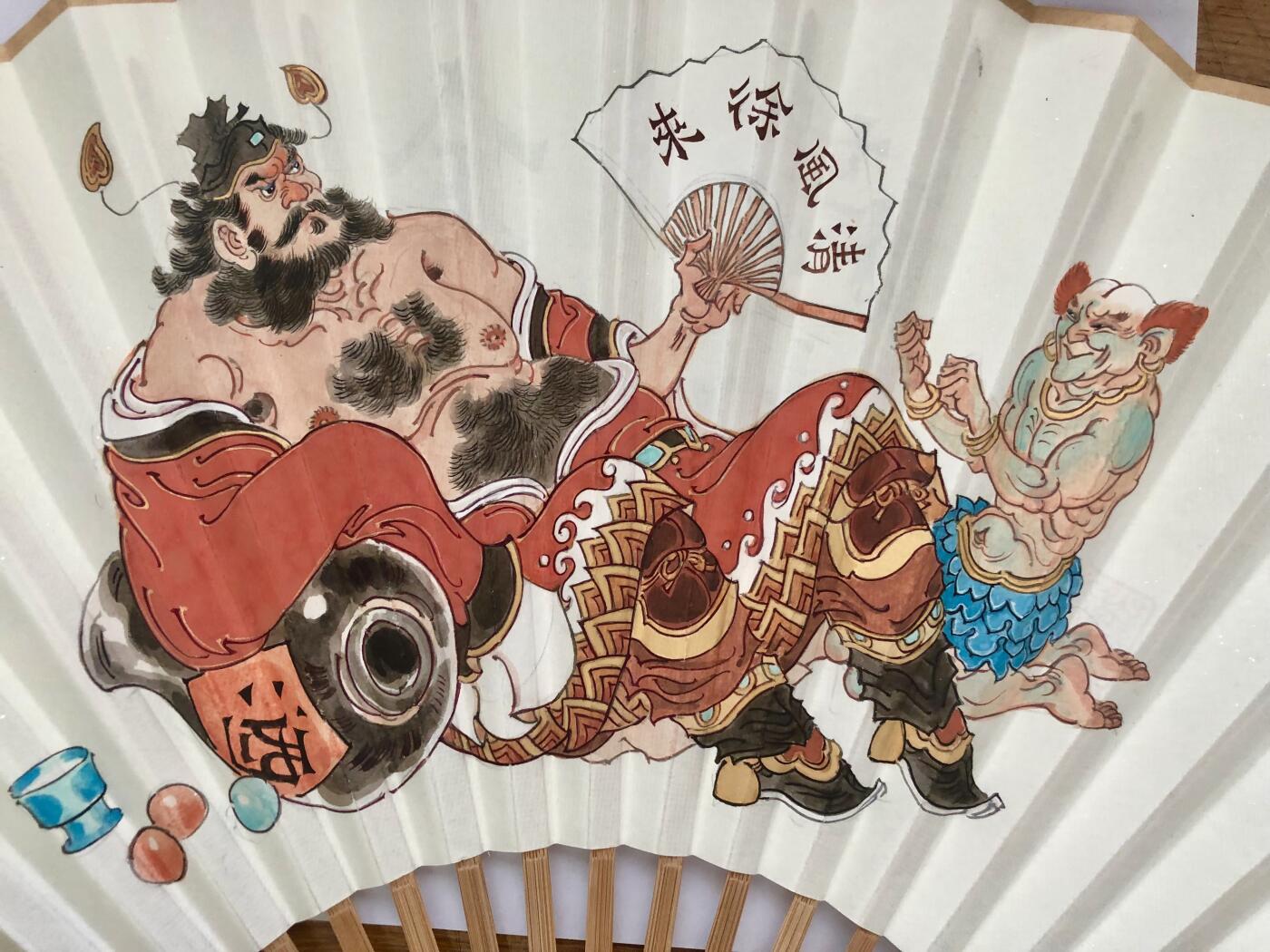 白泽拍卖卡牌手绘专场第27期 2025 陈岱青手绘扇 钟馗 赏扇纳凉 规格：九五寸 十八方玉竹 熟宣折扇 配扇箍 扇套 陈岱青亲签