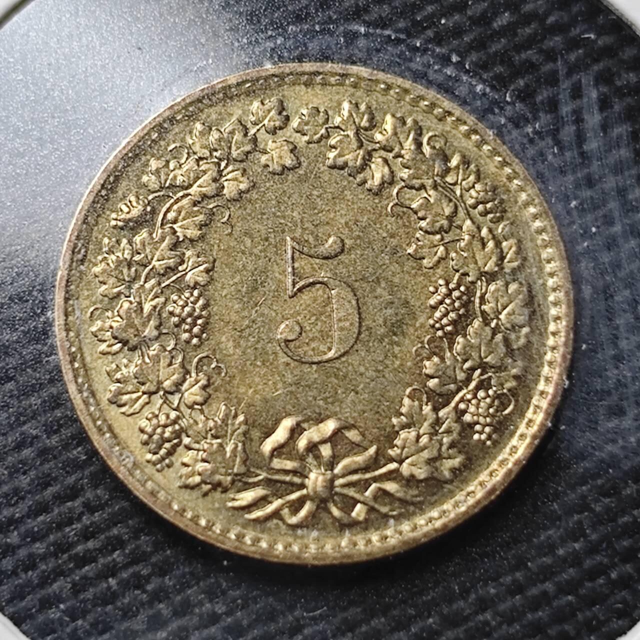 KK钱币收藏小铺  第362场  2月预留时间 周末发货  瑞士5分铜币