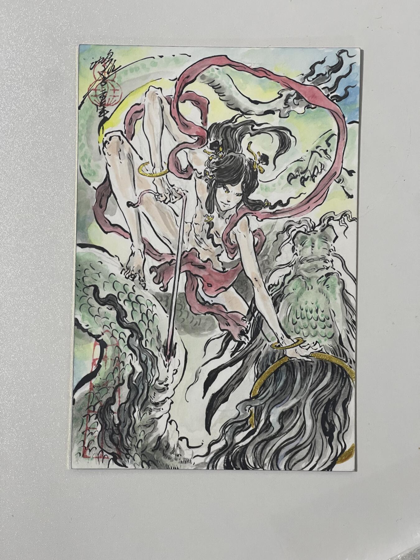 白泽拍卖卡牌手绘专场第27期 2025 沈鑫手绘卡 哪吒 尺寸：10cm*15cm  沈鑫亲签