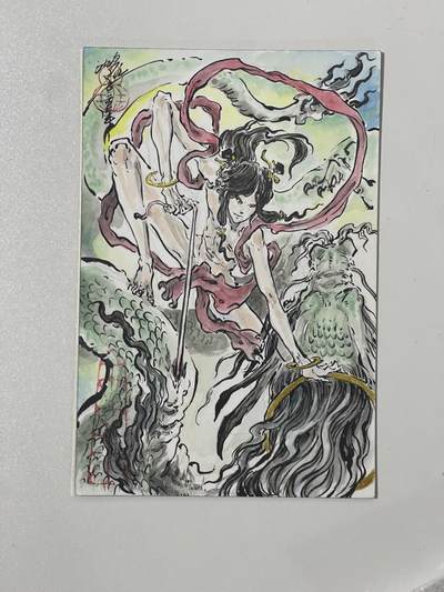 白泽拍卖卡牌手绘专场第27期 - 2025 沈鑫手绘卡 哪吒 尺寸：10cm*15cm  沈鑫亲签