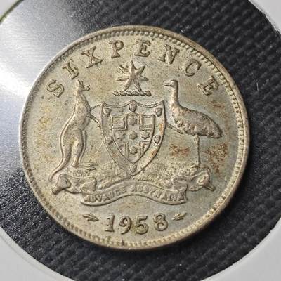 KK钱币收藏小铺  第363场  2月预留时间 周末发货 -  1958澳大利亚6便士银币
