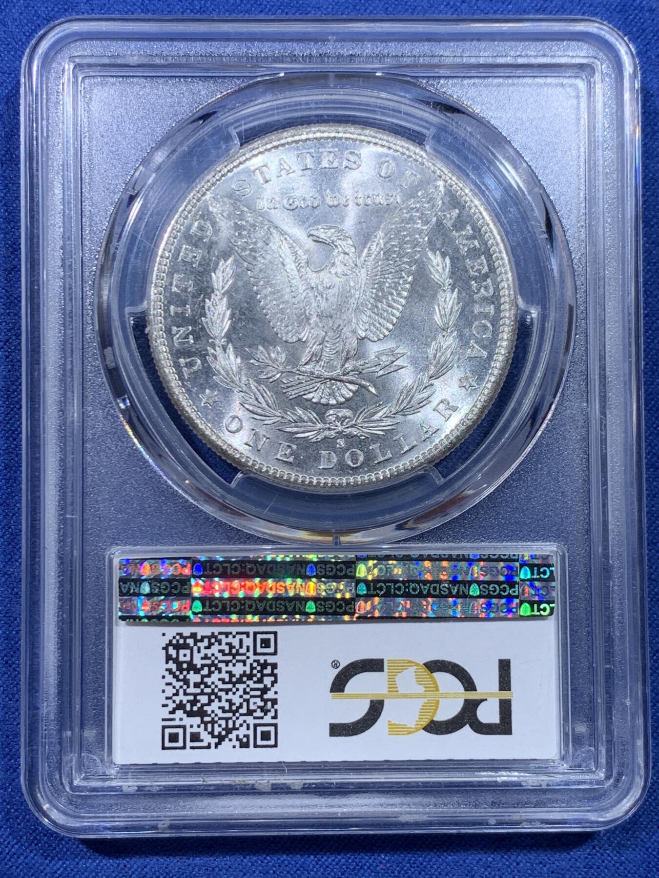 《竞宝斋》第434场 周日，周一2场连拍 （全场包邮） PCGS MS65 美国 1881年 摩根一美元 大银币 转光不错 细节见图