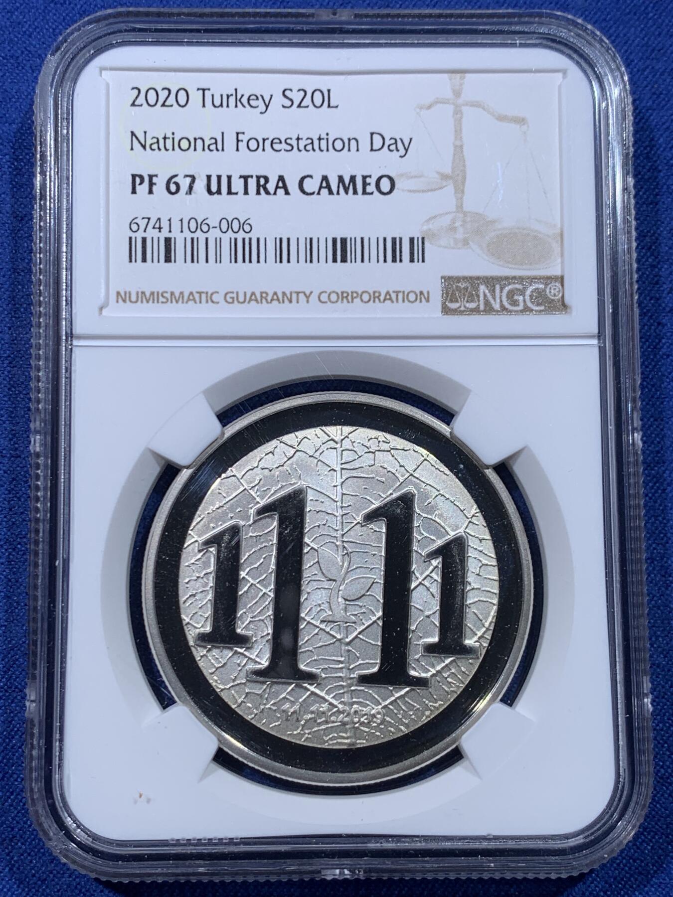 《竞宝斋》第434场 周日，周一2场连拍 （全场包邮） NGC PF67UC 土耳其2020年呼吸未来主题-全国植树日20里拉精制银币，31.1g，925银，发行量3000枚。