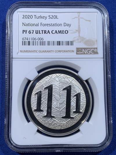 《竞宝斋》第434场 周日，周一2场连拍 （全场包邮） - NGC PF67UC 土耳其2020年呼吸未来主题-全国植树日20里拉精制银币，31.1g，925银，发行量3000枚。