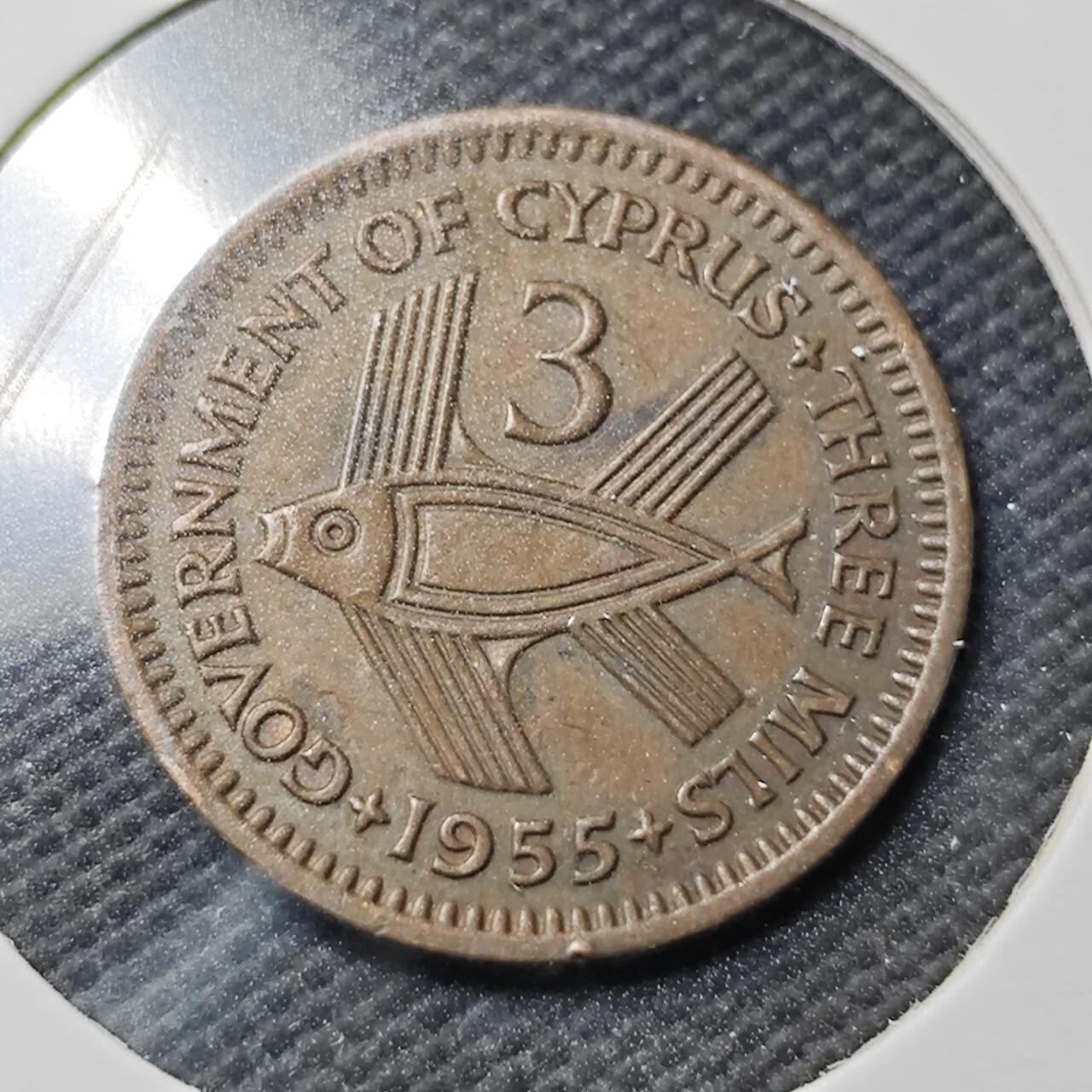 KK钱币收藏小铺  第363场  2月预留时间 周末发货  1955英属塞浦路斯3米尔铜币