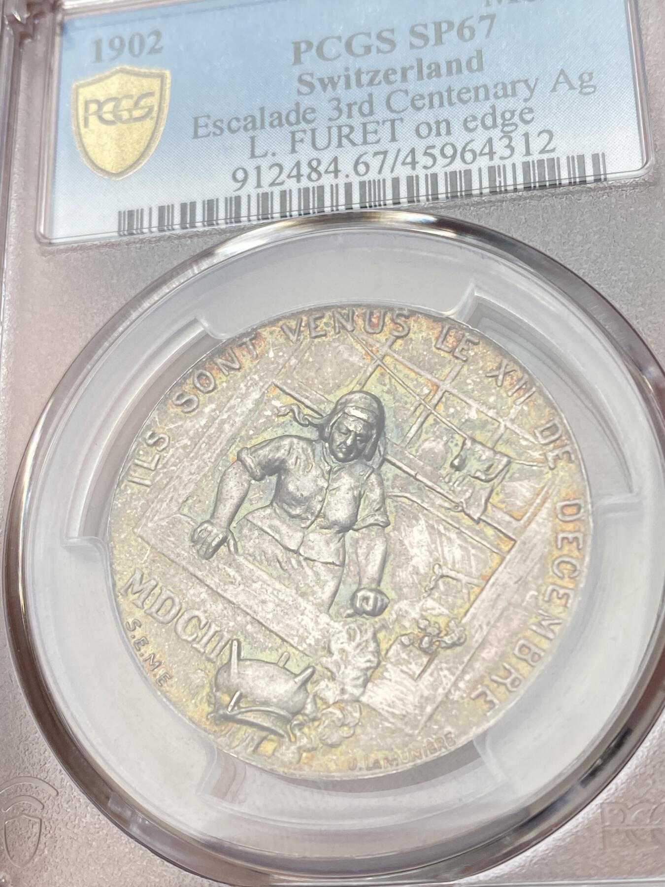 万国钱币拍卖第054期 PCGS SP67 1902年瑞士日内瓦埃斯卡莱德攻城战三百周年纪念银章 顶级天鹅绒五彩顶级PC唯一冠军分 来自詹姆斯·V·伯迪克收藏
