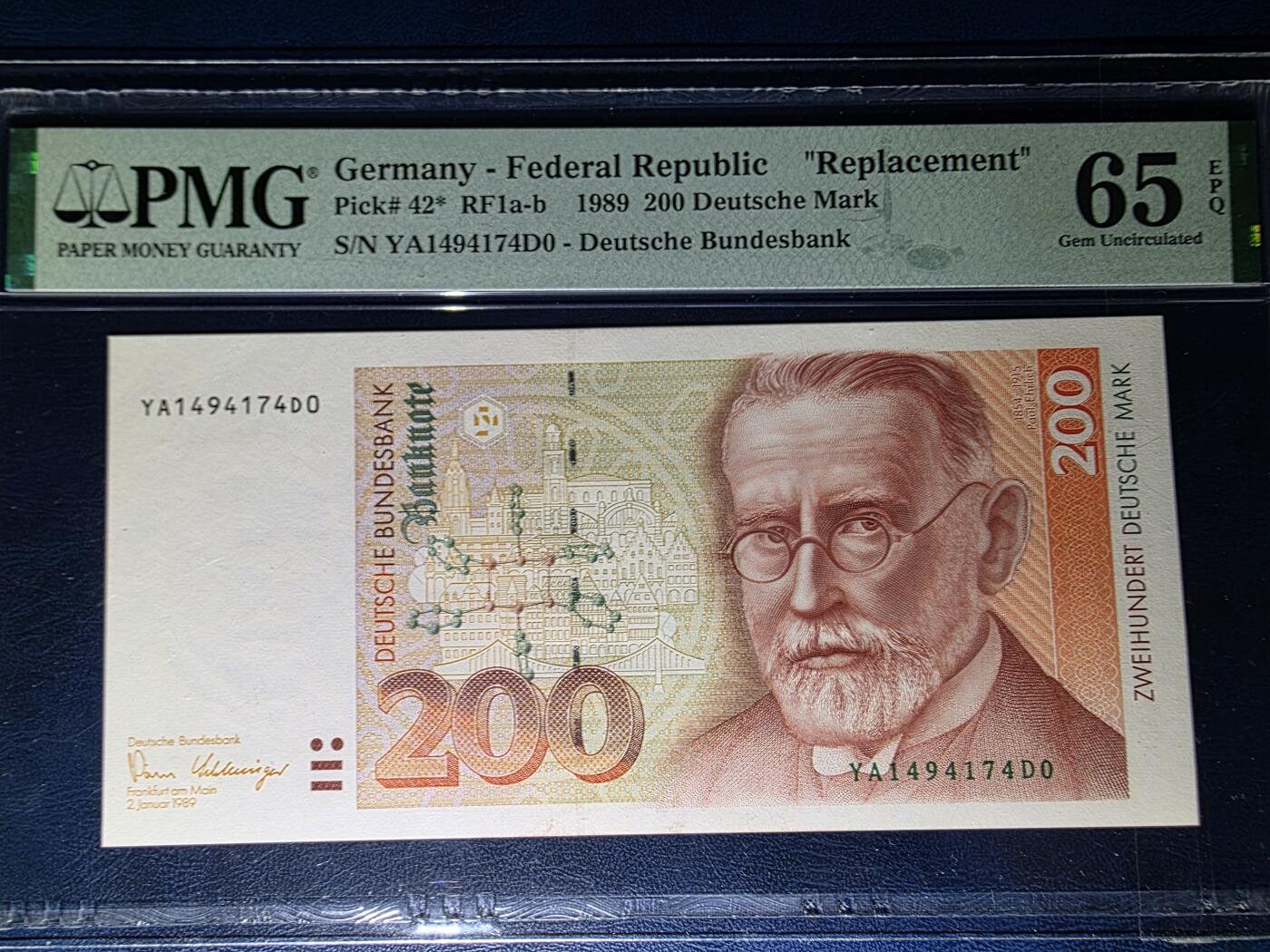 叁拾收藏第33期 德国1989年200马克补号PMG65（德国医学家埃尔利希）
