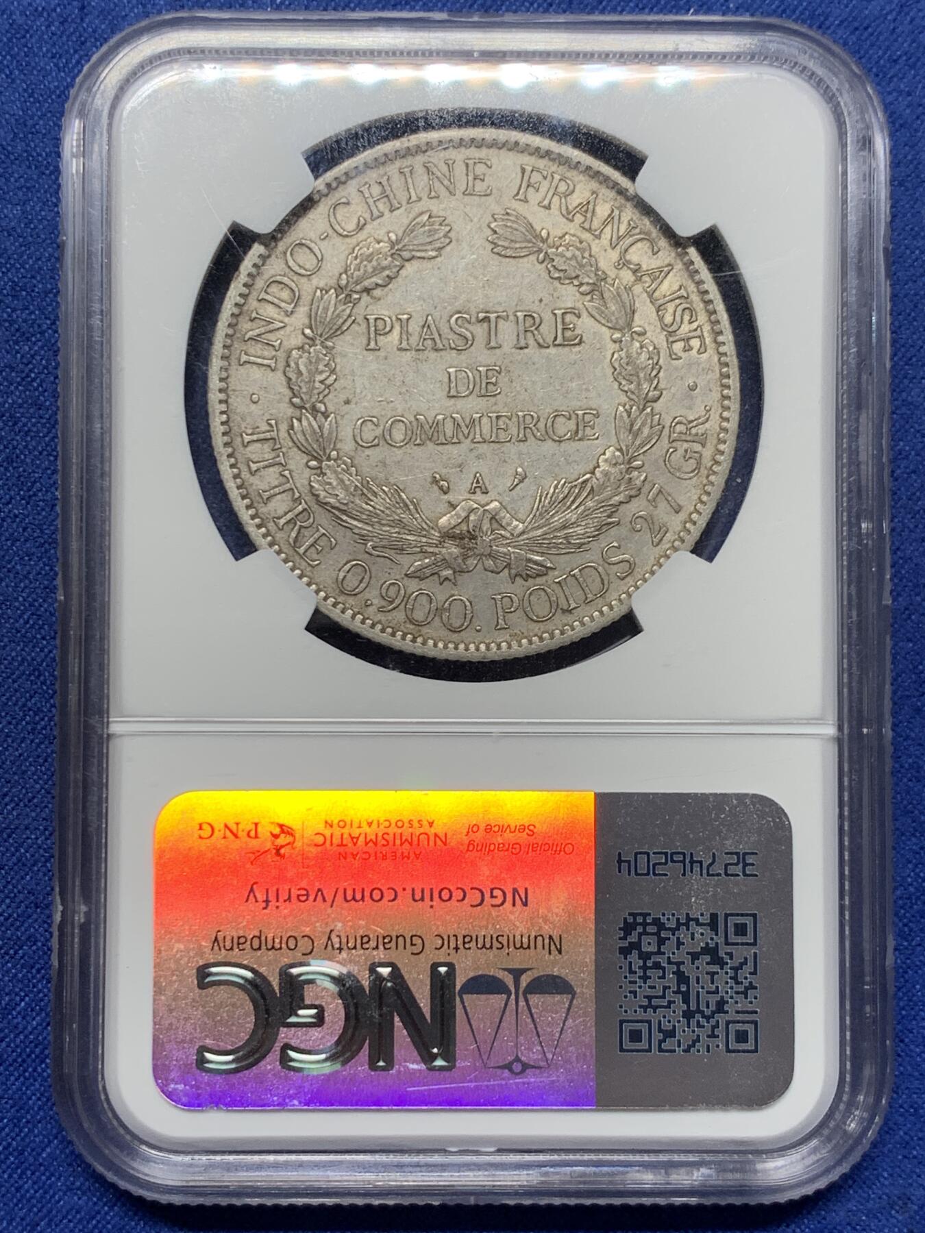 《竞宝斋》第434场 周日，周一2场连拍 （全场包邮） NGC AU50 法属印度支那 1906A 坐洋 1皮阿斯特 银币