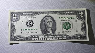 2元美金 圆圆倒置号88尾+999倒置豹子号 共2张