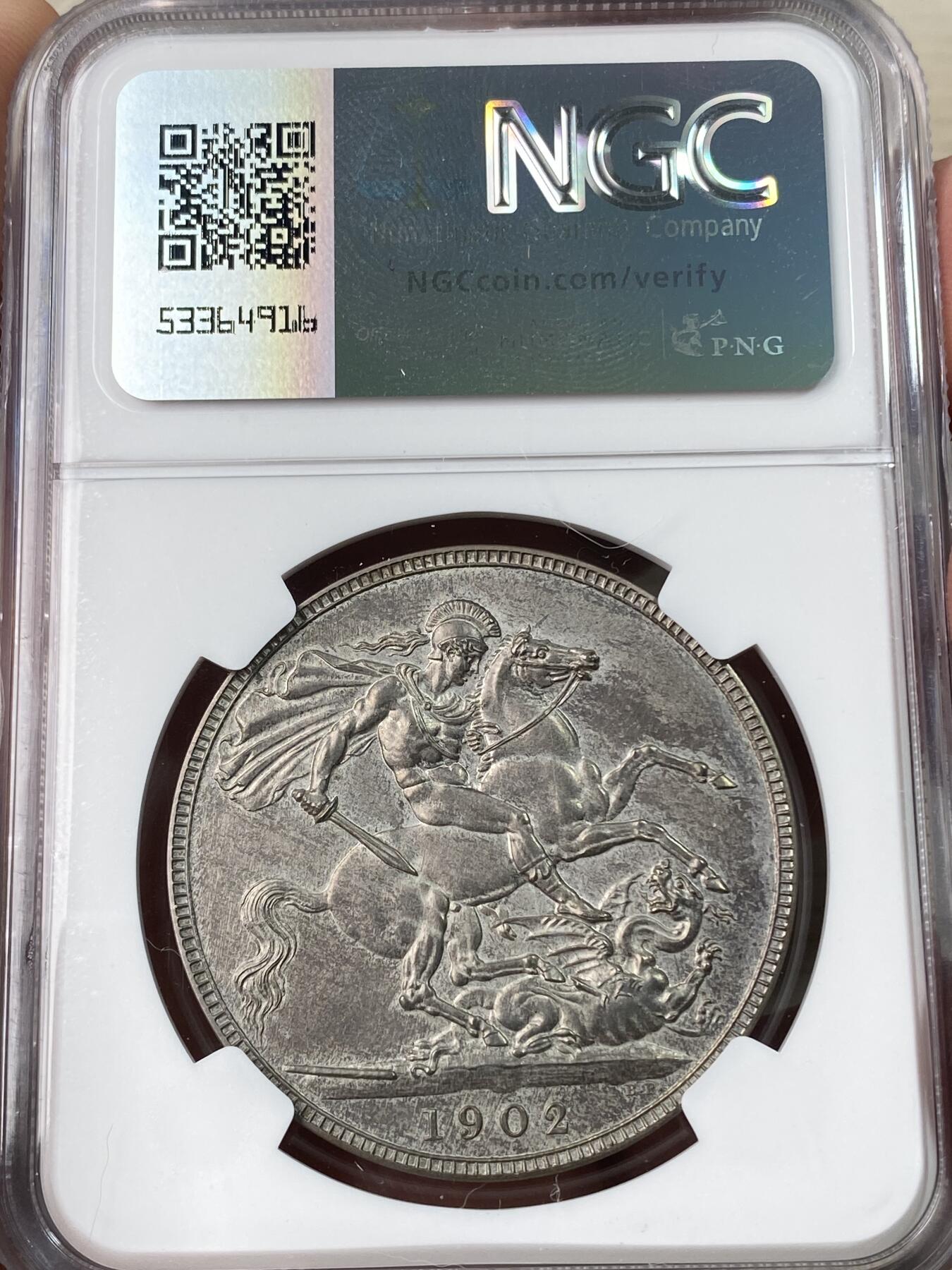 万国钱币拍卖第054期 NGC PF63 1902年英国爱德华七世马剑精制克朗 磨砂精制 原味五彩品相