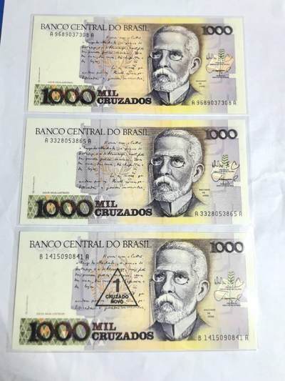 各国外币第97期 大部分全新 - 巴西1000克鲁塞罗 3张全新