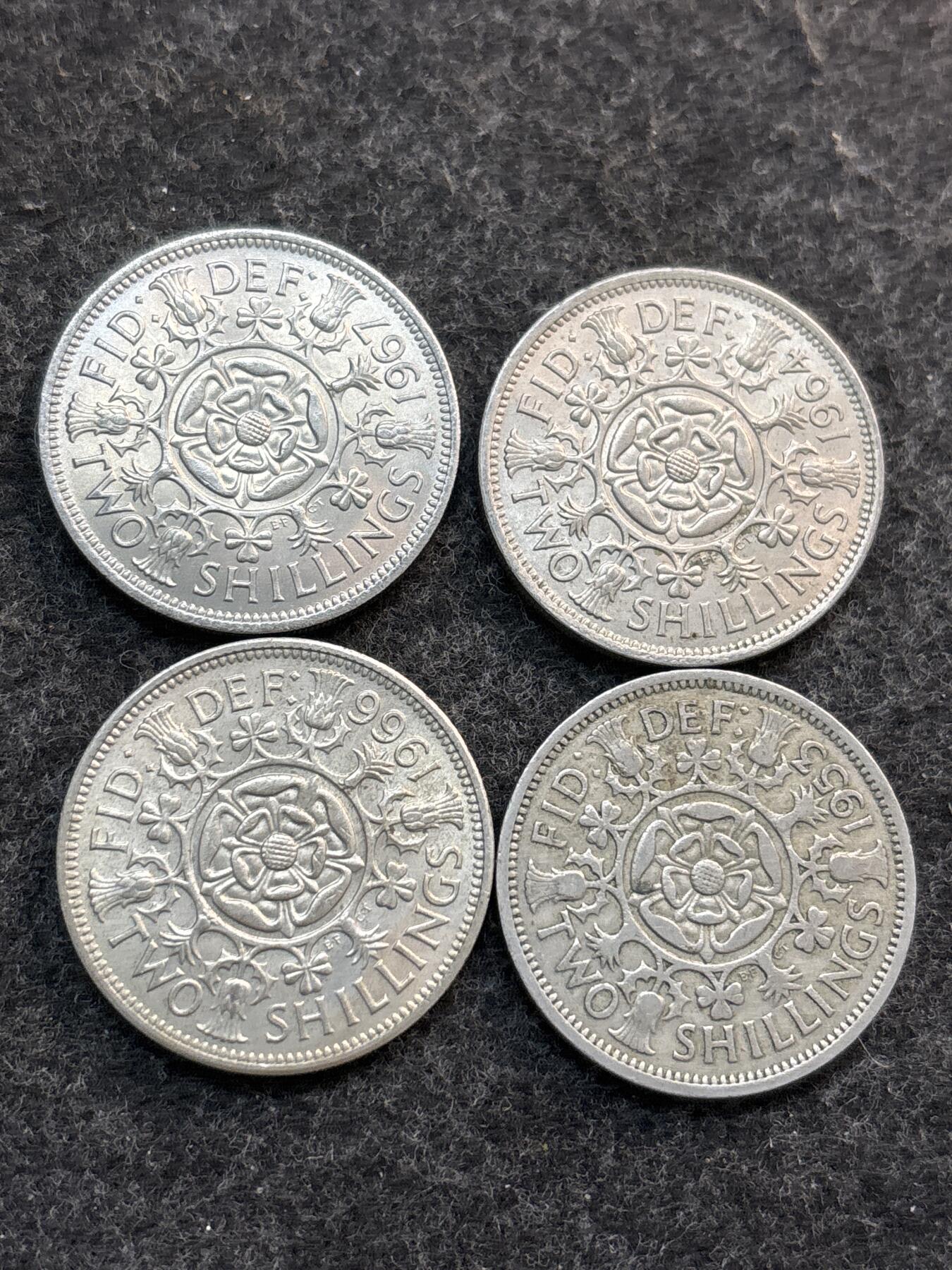 文馨钱币收藏第 278 场，银元，纸币，铜章场 长期接收代拍品 英国女王 2 先令 4 枚，3 枚原光➕一枚登基