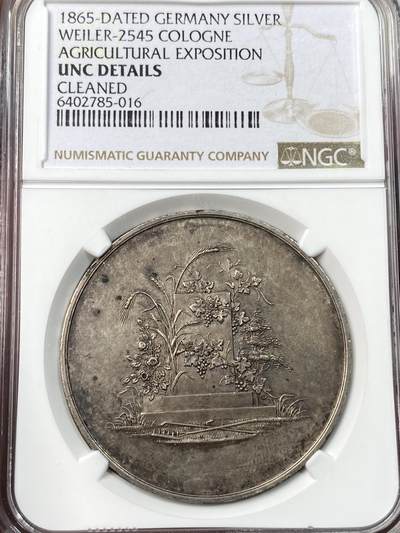 万国钱币拍卖第054期 - NGC UNCD 1865年德国科隆农业博览会颁发大银章 原味美品