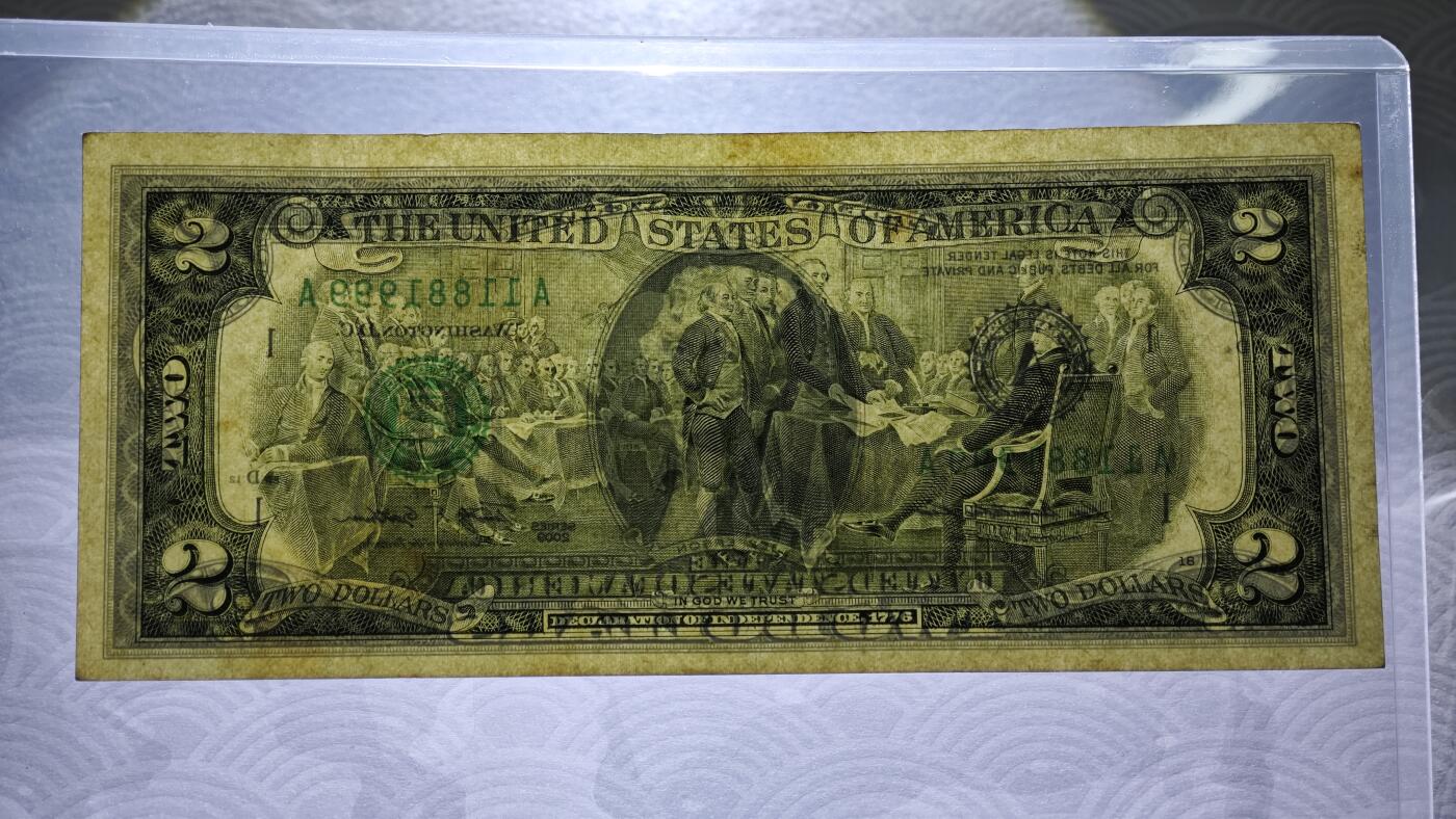 2元美金 圆圆倒置号88尾+999倒置豹子号 共2张